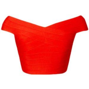 Sexy Red Semi-Stretch Off Shoulder Crop Top